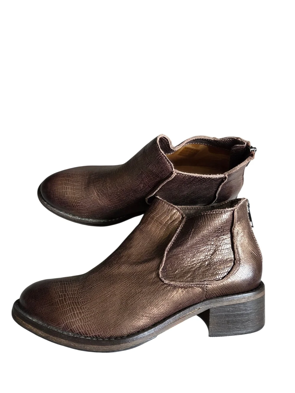Modern Vintage Metallic Brown Chelsea Ankle Boots 38.5 /8.5